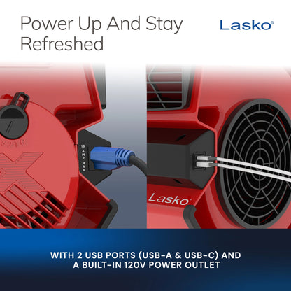 Lasko 11" X-Blower Utility Fan with USB Port, Red X12900