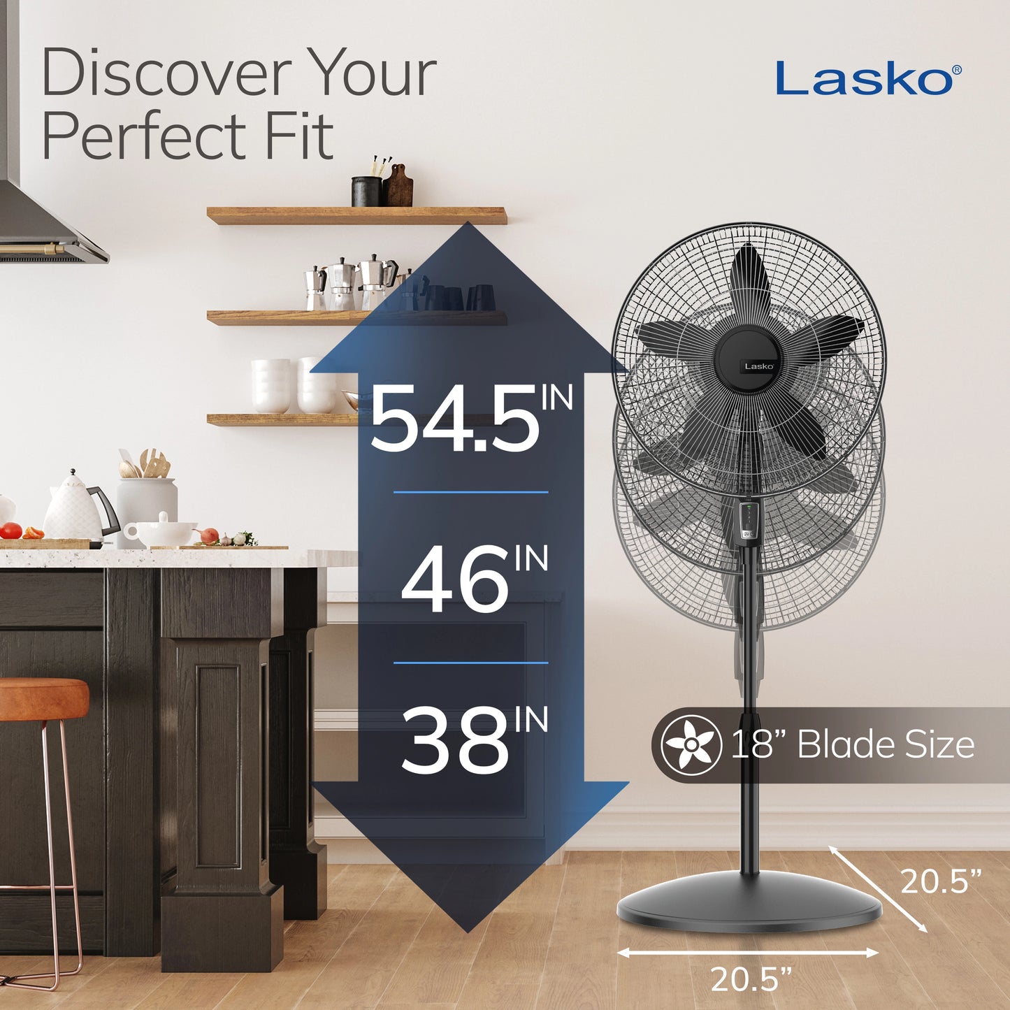 Lasko 18" Oscillating Pedestal Fan 3-Speed Black S18910
