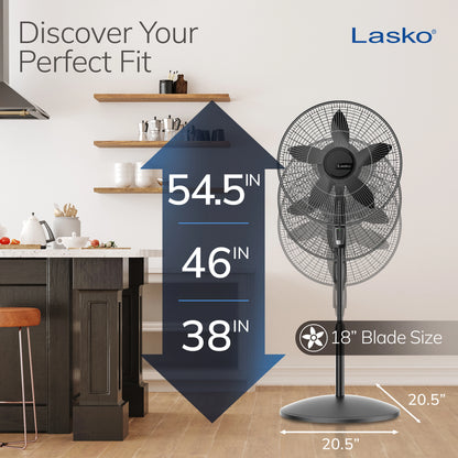 Lasko 18" Oscillating Pedestal Fan 3-Speed Black S18910
