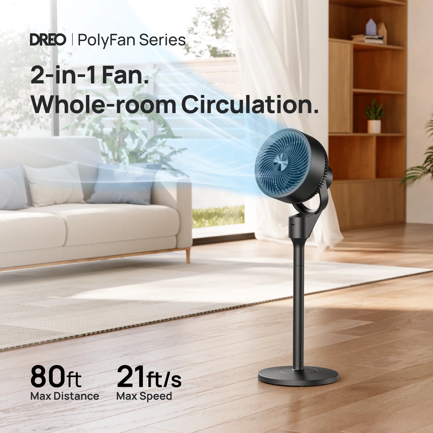 Dreo 2-in-1 Oscillating Pedestal Fan with 3 Speeds