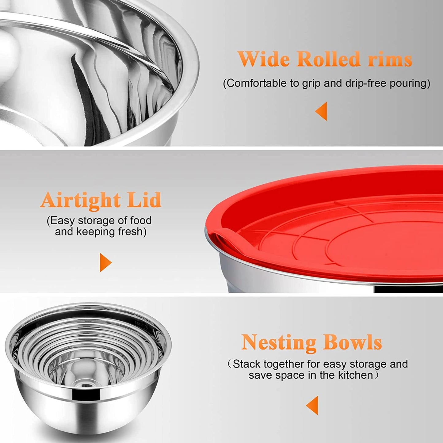 Vesteel 7-Piece Stainless Steel Mixing Bowls Set with Lids