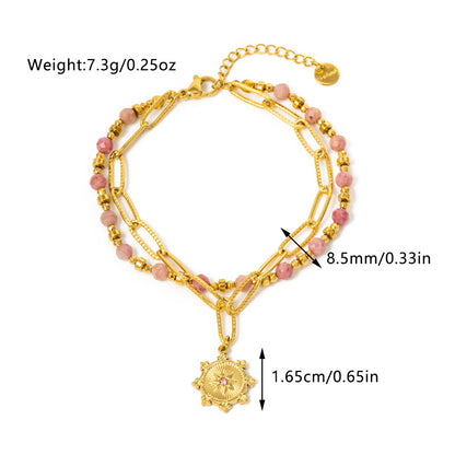 New Natural Green Gold Stone Bracelet Fashion Retro