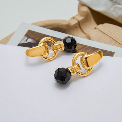 Stainless Steel Black Crystal Earrings Titanium Steel Earrings
