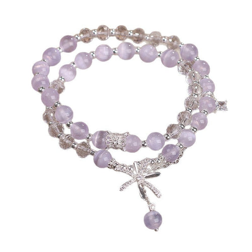 Cat's Eye Stone Crystal Bracelet Women's Double Ring Twin Temperament