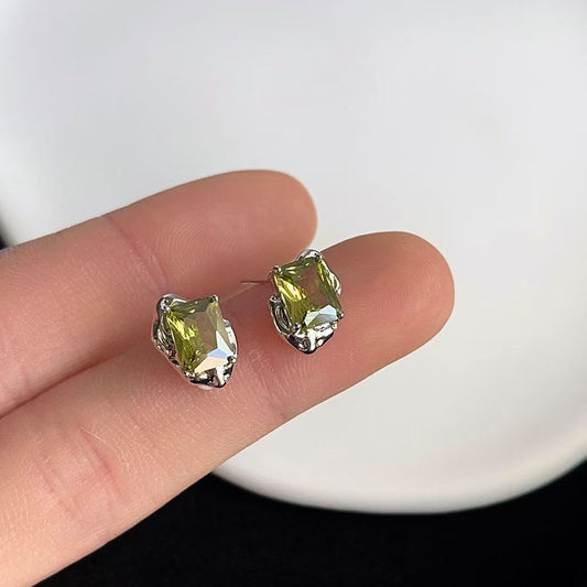Liquid Olive Green Stud Earrings For Women
