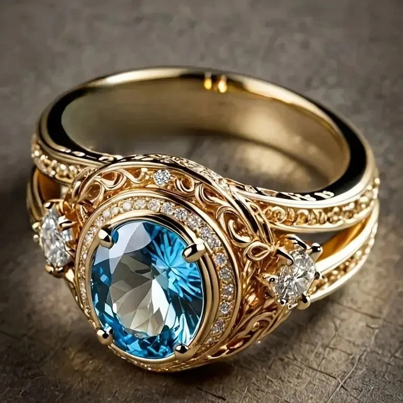 Electroplated Gold High Sense Ring Design Fashion Sapphire