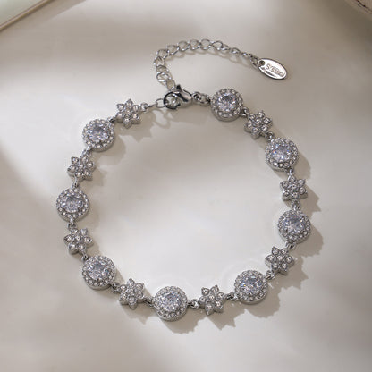 5A Zircon Six-leaf Flower Round Diamond Stainless Steel Plated 18K Gold Bracelet