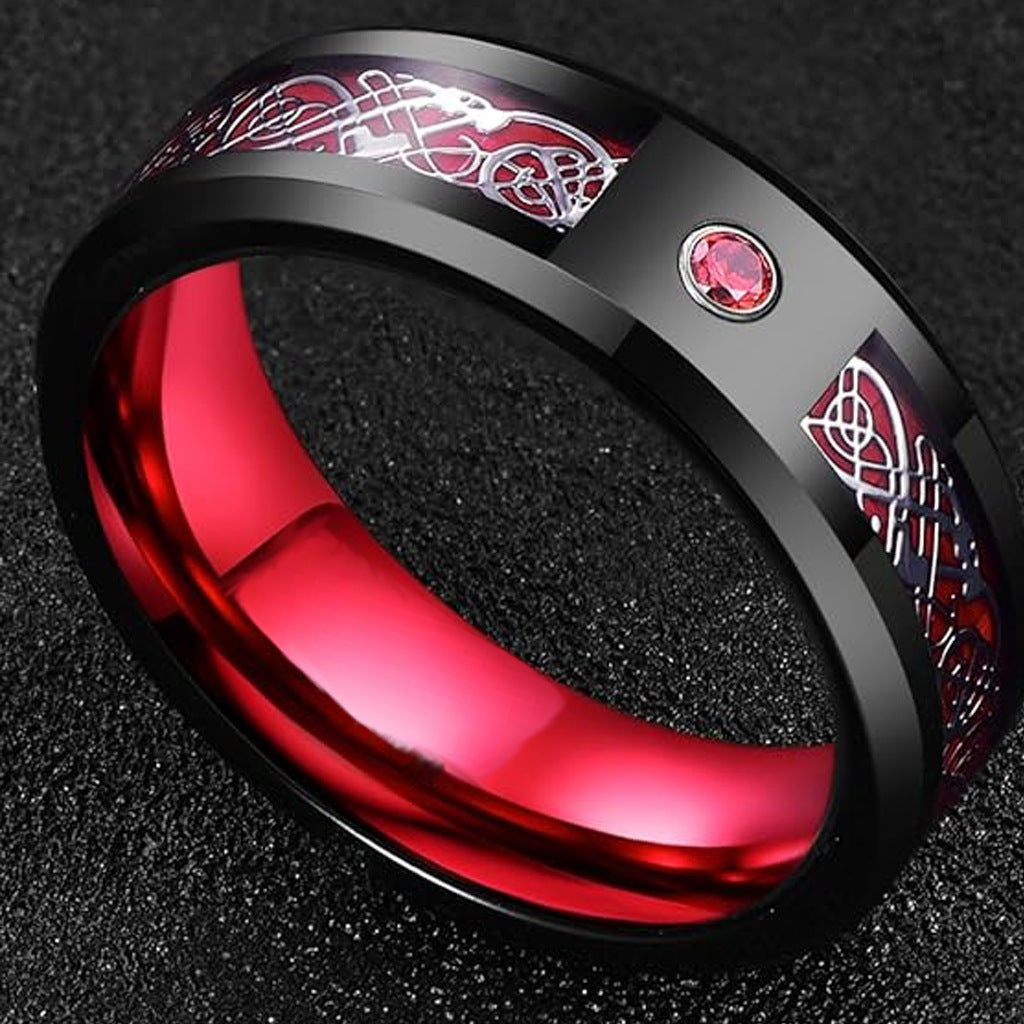 Stainless Steel Ring With Diamond Dragon Pattern Patch Cross-border Hot Ring Factory Wholesale