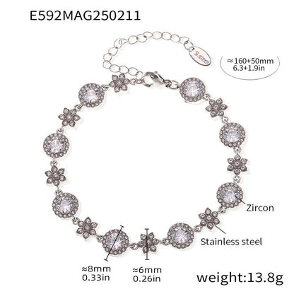 5A Zircon Six-leaf Flower Round Diamond Stainless Steel Plated 18K Gold Bracelet