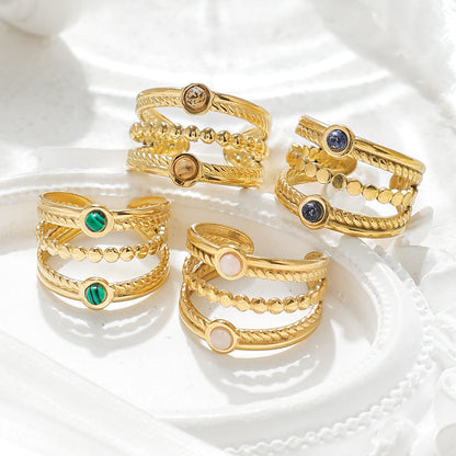 Natural Stone Multi-layer Open Ring Advanced Stainless Steel Ring