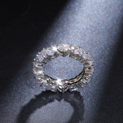 Rectangular Loving Heart Zircon Ring Female Full Circle Fashionable Temperamental All-match White