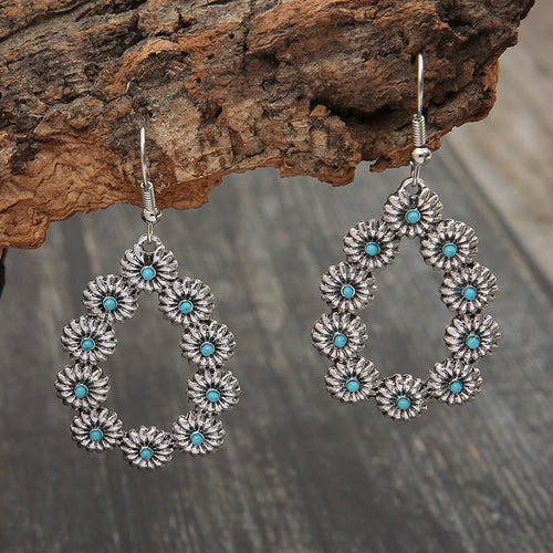 Retro Natural Stone Fashion Turquoise Long Earrings
