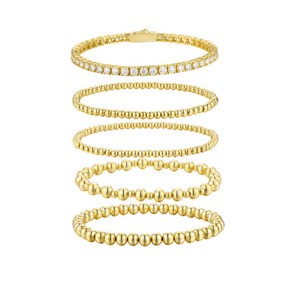 Moissanite Round Beads Classic Style Gold Twin 5-piece Bracelet Set Does Not Fade