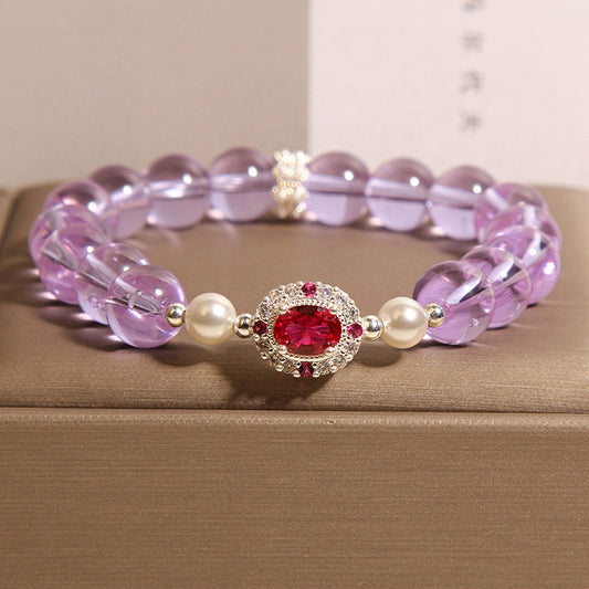 Amethyst Pearl  Red Corundum Crystal Bracelet
