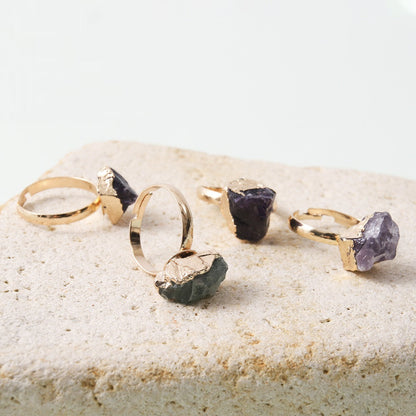 Natural Crystal Ring Rough Stone Gold-plated Open