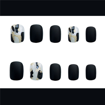 Wearing Black Frosted Shell Fake Nails 24 pices