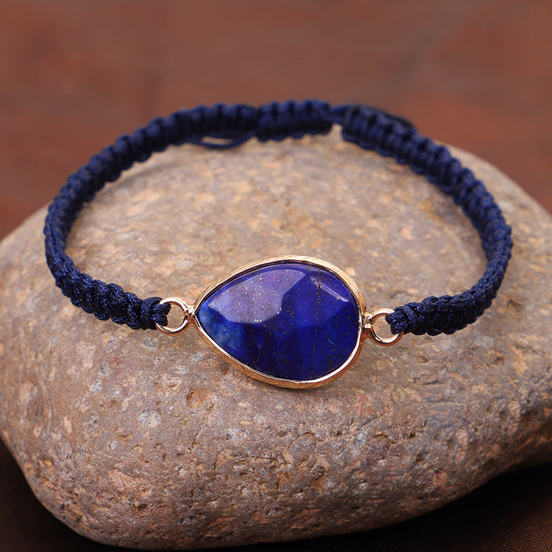 Woven Bracelet Drop Shape Green Gold Stone Bracelet Carrying Strap