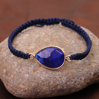 Woven Bracelet Drop Shape Green Gold Stone Bracelet Carrying Strap
