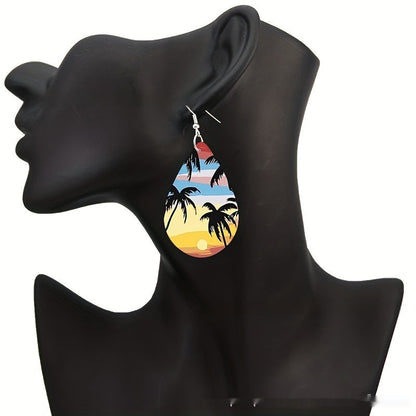 Pattern Small Water Drop Cross Mirror Popular Wooden Earrings