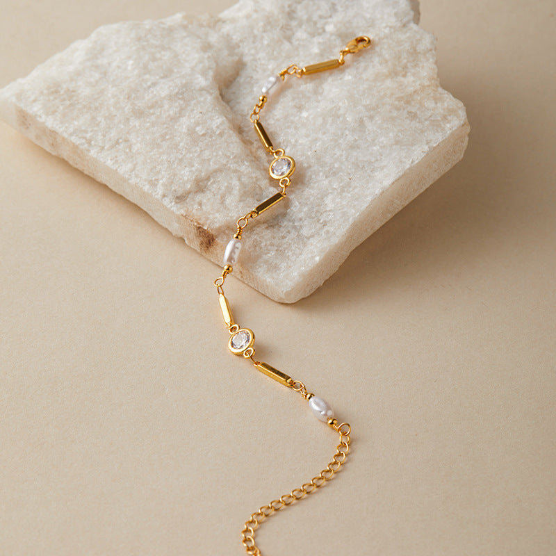Copper Plating 18K Real Gold Color Retaining Inlaid Zircon Exquisite ABS Pearl Bracelet