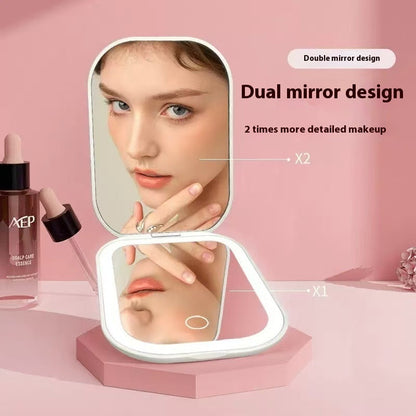 Ultra-thin Foldable Cosmetic Mirror With Light Tricolour Light Convenient HD Luminous Louisiana Mart