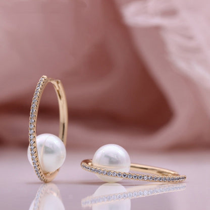 Pearl Trendy Champagne Gold Inlaid Zircon Earrings
