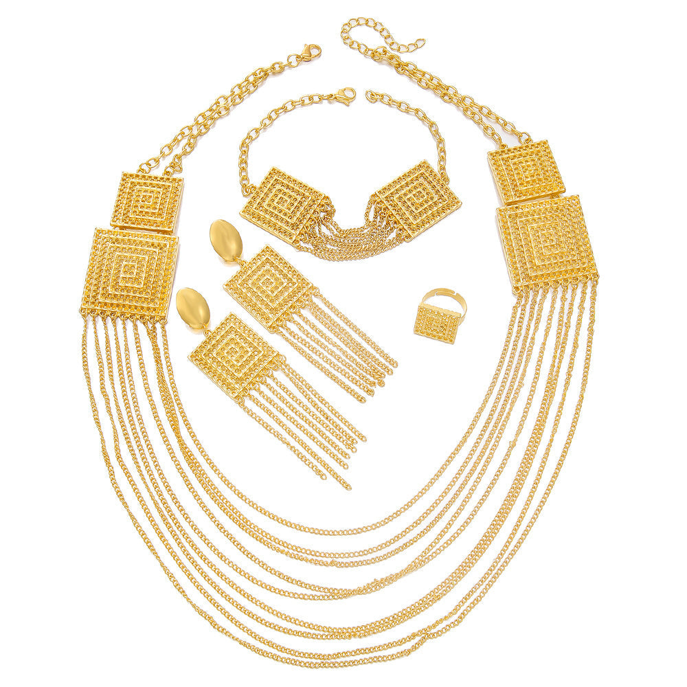 Bridal Jewelry Set For Wedding 5Pcs Gold Plated Necklace