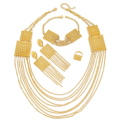 Bridal Jewelry Set For Wedding 5Pcs Gold Plated Necklace