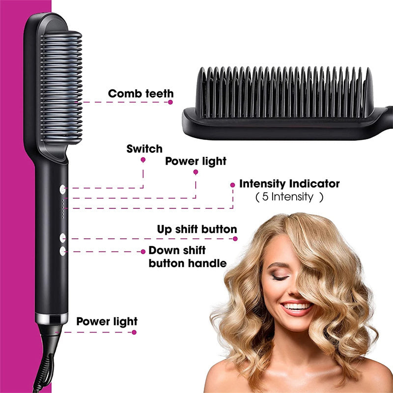 New 2 In 1 Hair Straightener Hot Comb Negative Ion Curling Tong Dual-purpose Electric Hair Brush Louisiana Mart