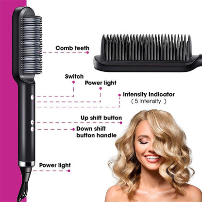 New 2 In 1 Hair Straightener Hot Comb Negative Ion Curling Tong Dual-purpose Electric Hair Brush Louisiana Mart
