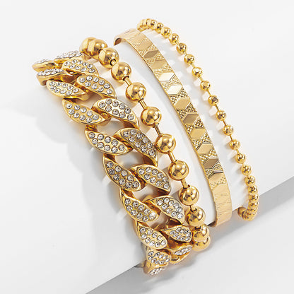 Fashion Diamond-studded Cuban Buckle Pattern Bracelet Suit
