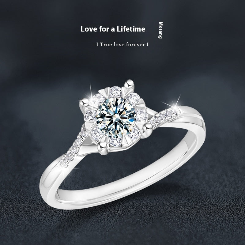 Silver Ring Women's High-grade Classic Four-claw Interwoven Snowflake Ornament