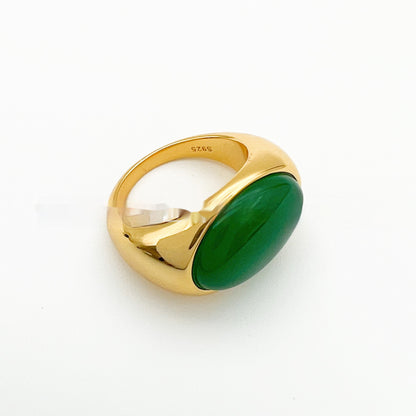 Oval Green Agate Natural Gemstone Dome Ring