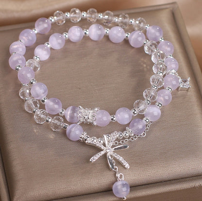 Cat's Eye Stone Crystal Bracelet Women's Double Ring Twin Temperament