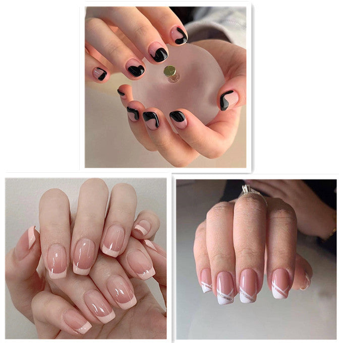 Oblique French Simple Wearing Manicure Finished Fake Nails 24 pieces + 1 glue