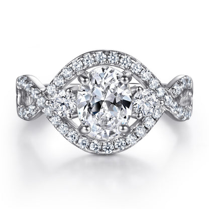 Oval Zircon Silver Ring Female Niche High Sense