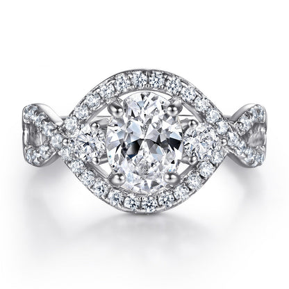Oval Zircon Silver Ring Female Niche High Sense