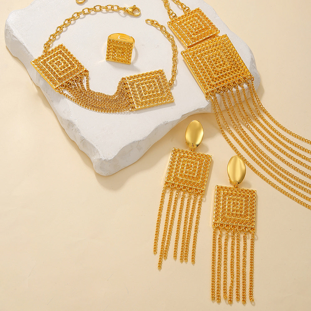 Bridal Jewelry Set For Wedding 5Pcs Gold Plated Necklace