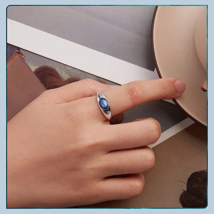 S925 Sterling Silver Blue Crystal Open Ring