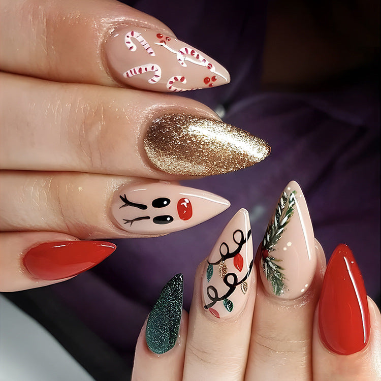 24pcs Christmas False Nails Hat Striped Snowflake Nail Art Stickers For Parties Dances Or Holiday Wear Louisiana Mart