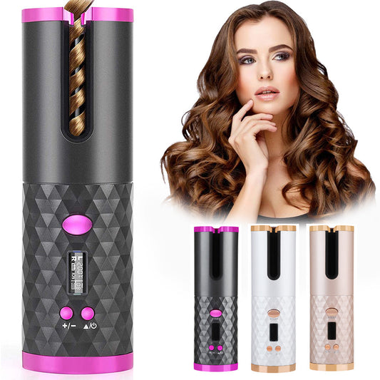 Rechargeable Automatic Hair Curler Women Portable Hair Curling Iron LCD Display Ceramic Curly Rotating Curling Wave Styer Louisiana Mart