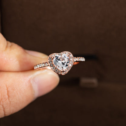 Fashion Crystal Heart-shaped Women's Wedding Ring Rose