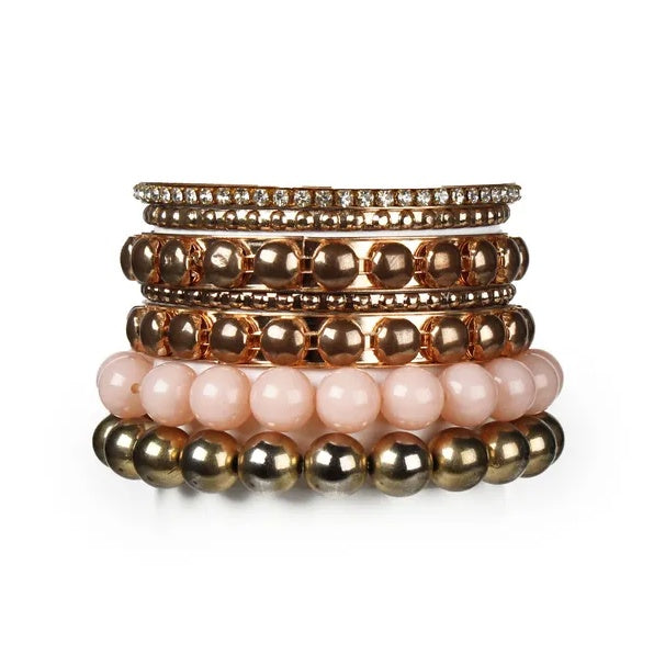 7-Piece Gold Rhinestone Bangle Set in Louisiana | Retro Bracelet Set