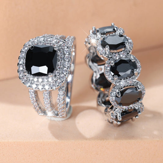 Egg-shaped Full Circle Micro Inlaid Zircon Ring Set