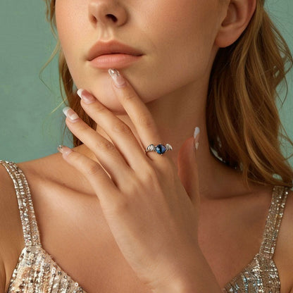 S925 Sterling Silver Wings Blue Devil's Eye Open Ring