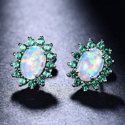 Women's Fashion Oval Diamond Stud Earrings