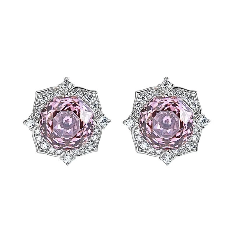 Flower Ring Elegant Graceful High Carbon Diamond Goose Yellow Stud Earrings