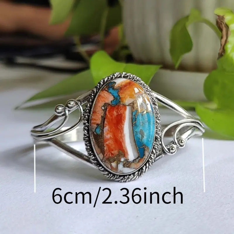 Women's Retro Oval Natural Turquoise Bracelet