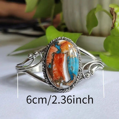 Women's Retro Oval Natural Turquoise Bracelet