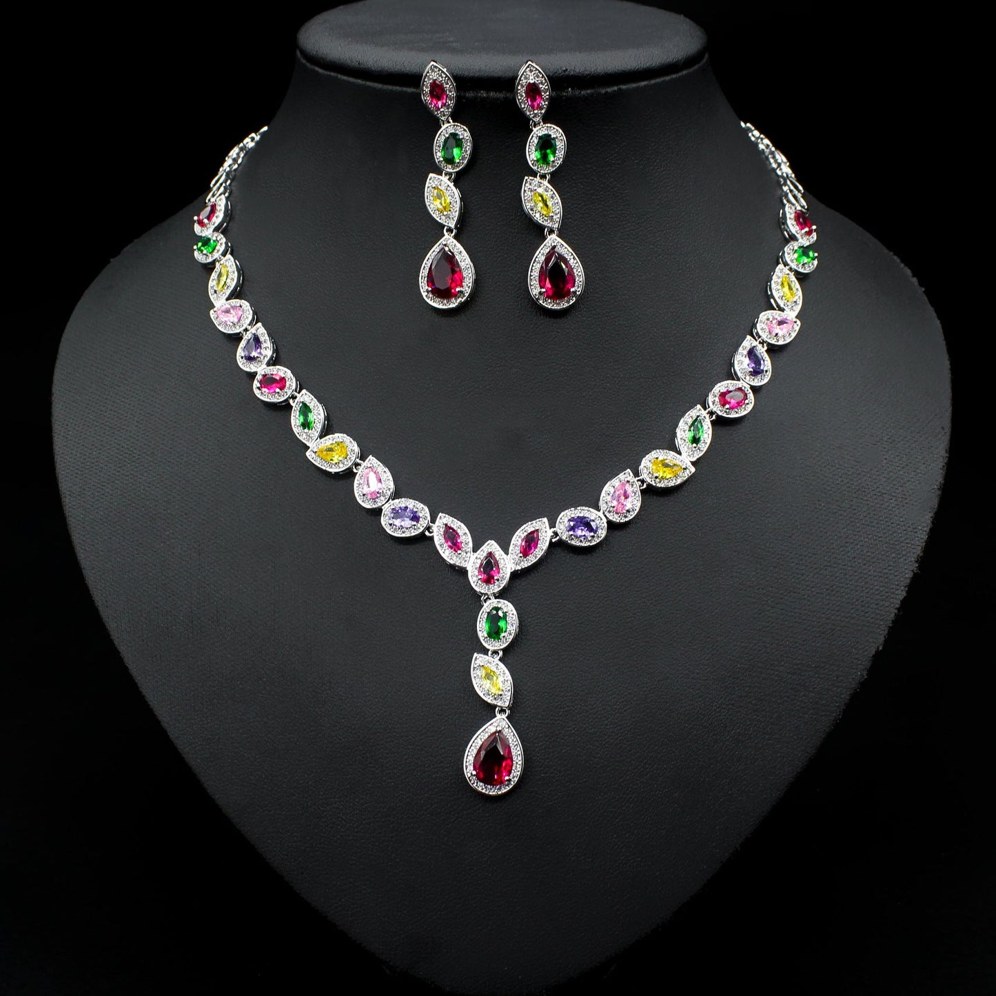 Wedding Jewelry Set 3 Piece Zircon Necklace Earrings